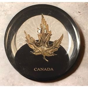 Vintage Paperweight Lucite Gold Maple Leaf Canada Toronto Encased
